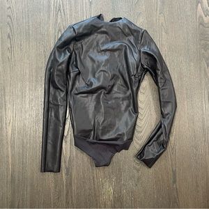 NWT Skims Faux Leather Mock Neck Bodysuit Soot - Size S